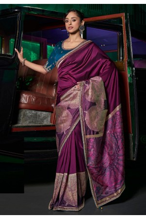 Purple silk saree with blouse 7301