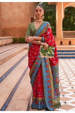Red silk saree with blouse 596