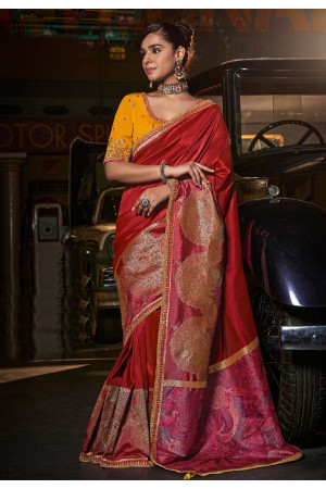 Red silk saree with blouse 7304