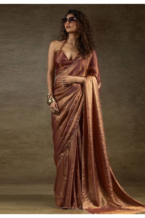 Rust satin silk saree with blouse 103A