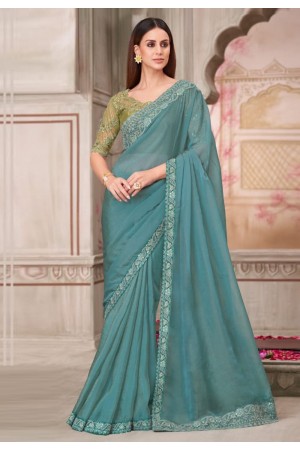 Sea green georgette saree with blouse 31007