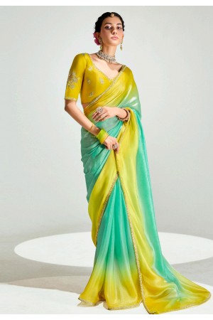 Sea green organza saree with blouse 2234