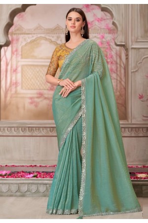 Sea green satin silk saree with blouse 31002