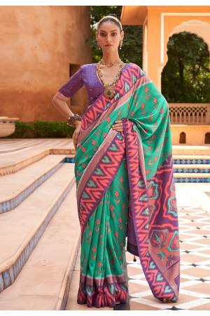 Sea green silk saree with blouse 600