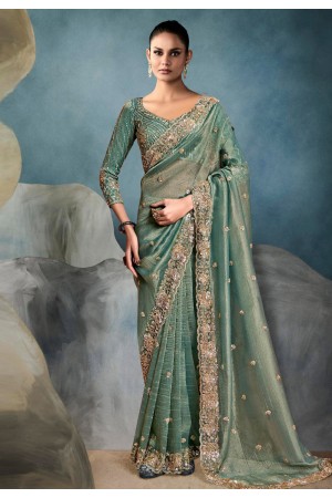 Sea green tissue saree with blouse 5423
