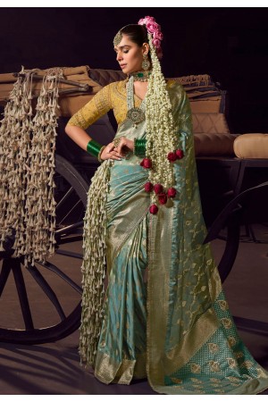 Sea green viscose saree with blouse 6803
