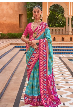 Sky blue silk saree with blouse 591