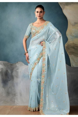 Sky blue tissue saree with blouse 5426