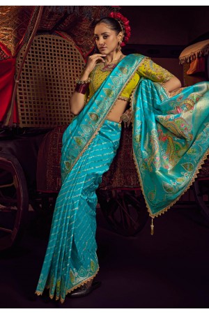 Sky blue viscose saree with blouse 6903