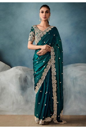 Teal tissue saree with blouse 5428