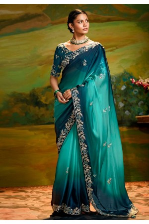 Turquoise organza half n half saree 5394