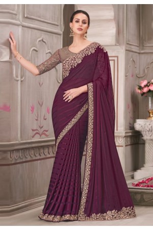 Wine georgette saree with blouse 31011