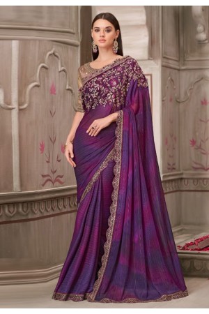 Wine shimmer saree with blouse 31014