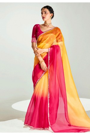 Yellow organza half n half saree 2231