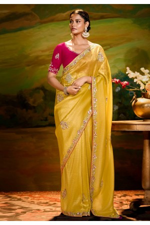 Yellow organza saree with blouse 5385