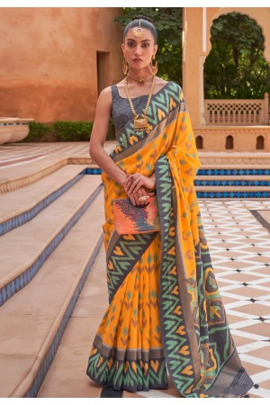Yellow silk saree with blouse 597