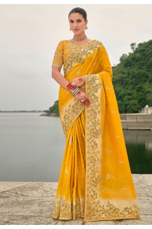 Yellow viscose jacquard saree with blouse 7204