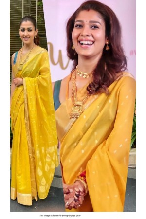 Kollywood Nayanthara Inspired Yellow and rama green silk saree