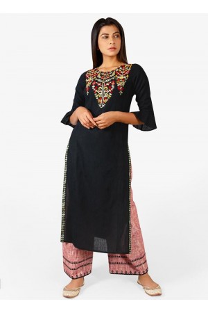 Black cotton casual wear embroidered Kurti Palazzo