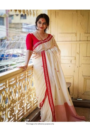 Bollywood Model White and Red Bengali saree