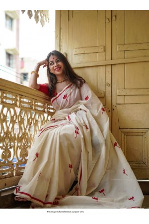 Bollywood Model White and Red Bengali saree