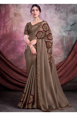 Organza Crepe silk Saree with blouse in Brown color