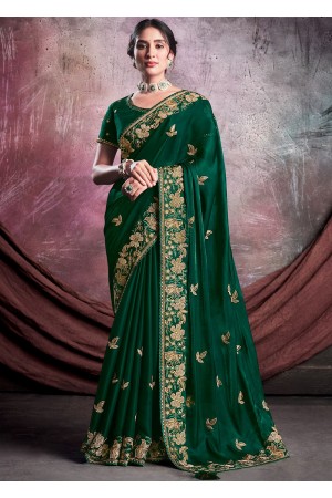 Organza Crepe silk Saree with blouse in Green color