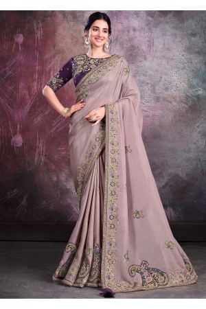 Shimmer silk georgette Saree with blouse in Lavender color