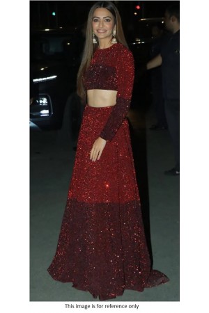 Bollywood Kriti Kharbanda red double shade sequins lehenga choli