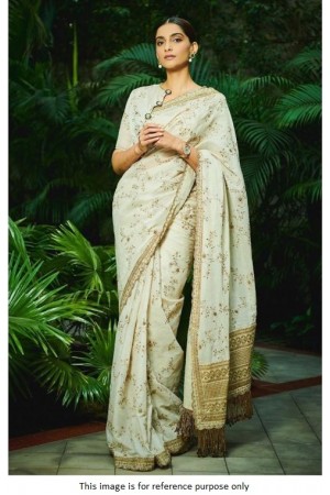 Bollywood Sonam Kapoor Inpired Ivory gold uppada silk saree