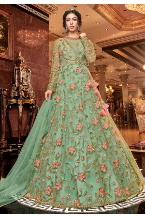 Light green net embroidered Wedding anarkali