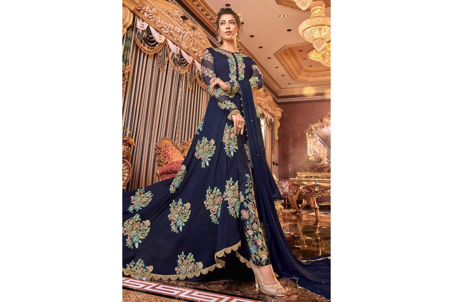 Navy Blue Designer Redaymade Pant Suit With Embroidery Work
