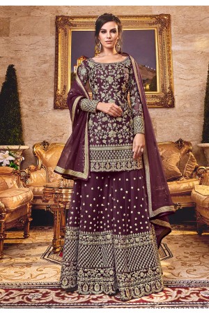 Purple net Wedding palazzo wear suit