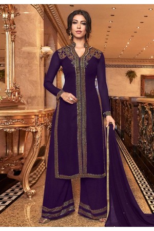 Purple georgette embroidered Wedding Palazzo