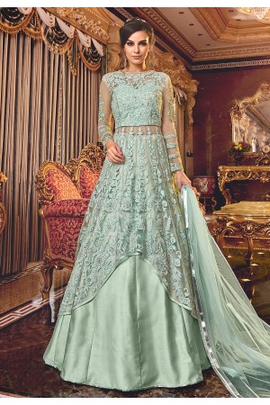 Sea Green net embroidered Wedding lehenga kameez