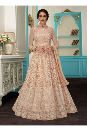 Peach Georgette Party Wear Embroidery Work Anarkali Suit