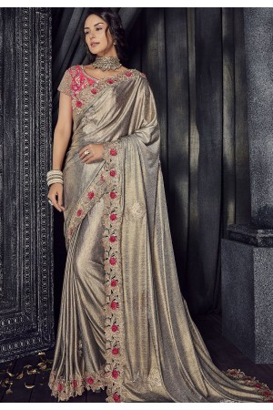 Gold Color Lycra designer party wear saree