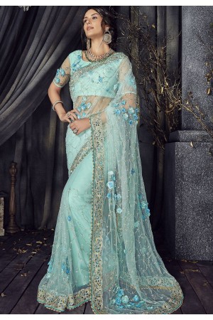 Sky blue Color net designer party wear saree