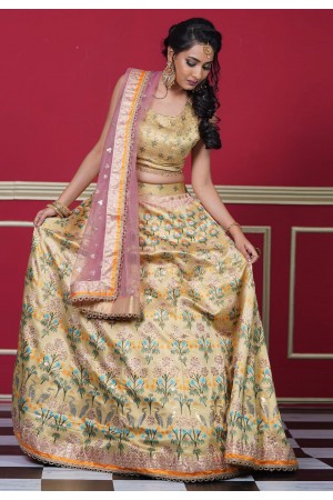 Beige silk lehenga choli 8005