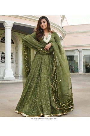 Bollywood model Olive green georgette sequins lehenga