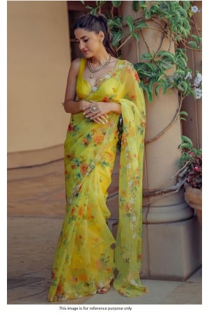 Bollywood model Yellow organza silk saree