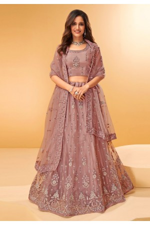 Brown net embroidered lehenga choli 1028B