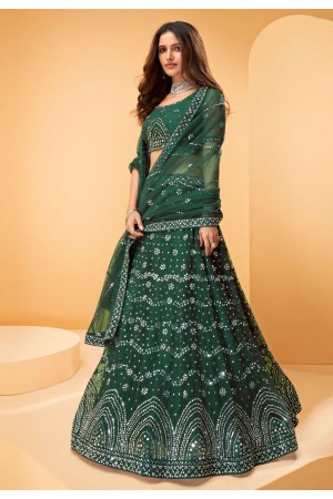 Green net embroidered lehenga choli 1027D