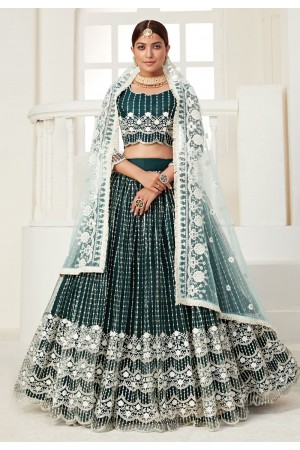 Green net embroidered lehenga choli 3002