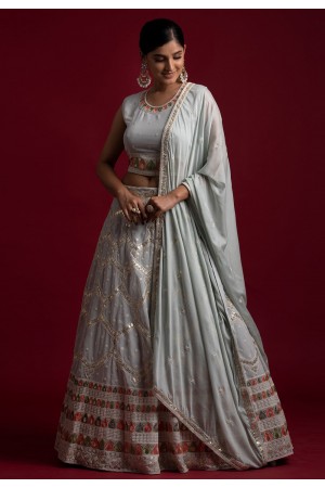 Grey georgette lehenga choli 8001