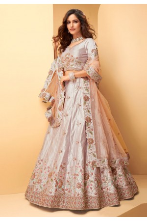 Grey silk embroidered lehenga choli 1026