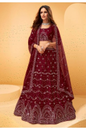 Maroon net mirror work lehenga choli 1027B