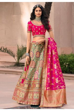 Mehndi banarasi silk embroidered lehenga choli 10123