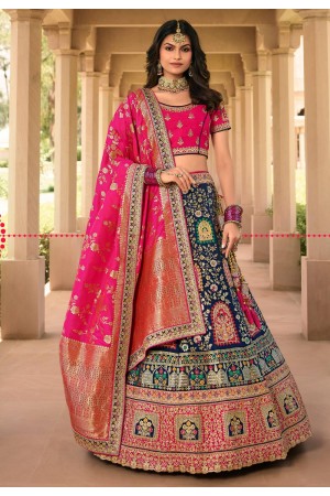 Navy blue banarasi silk embroidered lehenga choli 10125