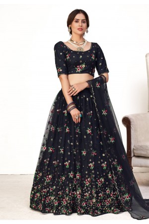 Navy blue net sequins work lehenga choli 1744